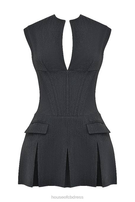 House of CB Eleanor Charcoal Pleated Corset Dress Clothing 4H6N160