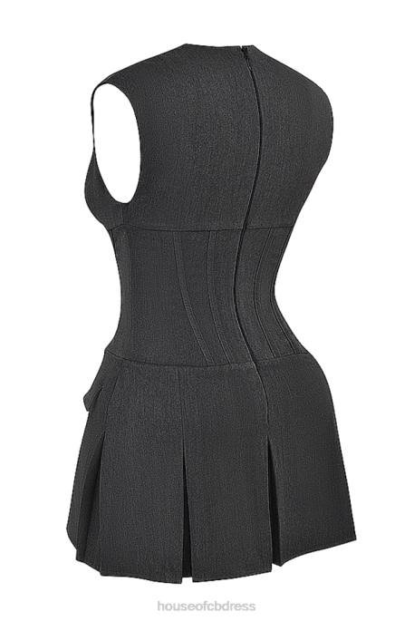 House of CB Eleanor Charcoal Pleated Corset Dress Clothing 4H6N160
