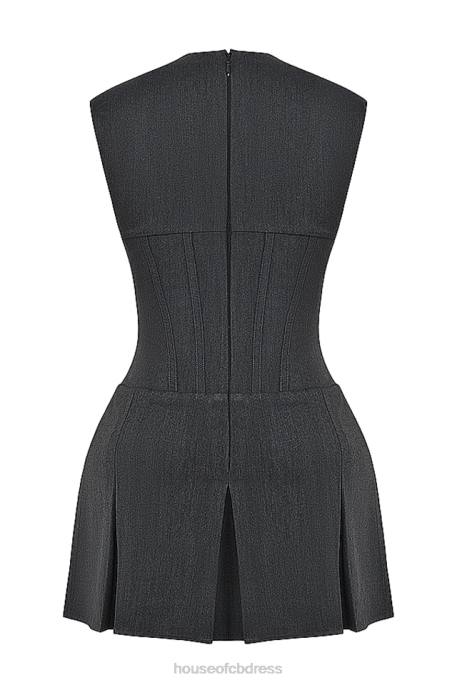 House of CB Eleanor Charcoal Pleated Corset Dress Clothing 4H6N160