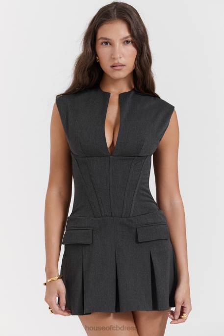 House of CB Eleanor Charcoal Pleated Corset Dress Clothing 4H6N160