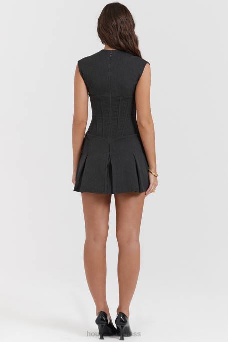 House of CB Eleanor Charcoal Pleated Corset Dress Clothing 4H6N160