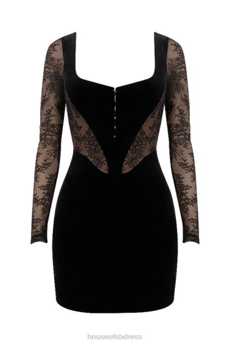 House of CB Elena Black Velvet and Lace Corset Dress Clothing 4H6N585