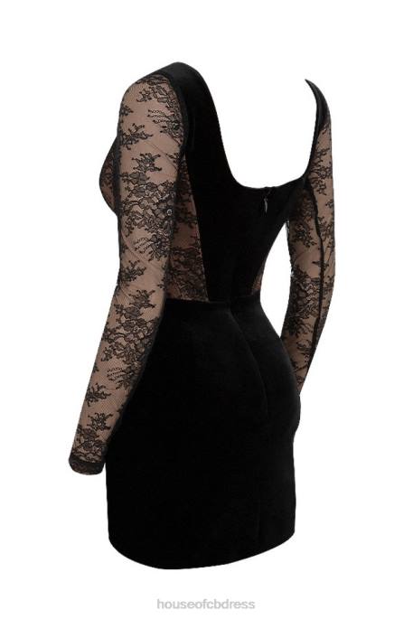 House of CB Elena Black Velvet and Lace Corset Dress Clothing 4H6N585