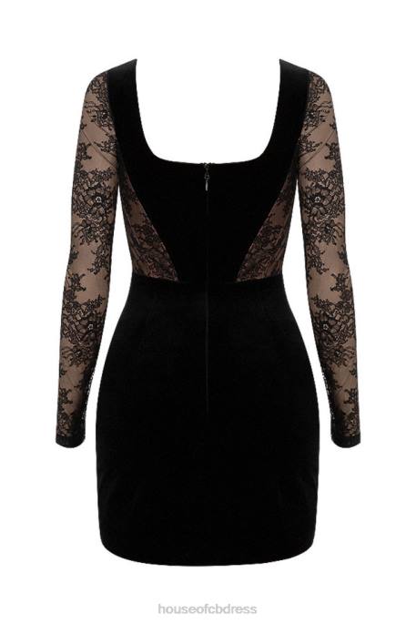 House of CB Elena Black Velvet and Lace Corset Dress Clothing 4H6N585