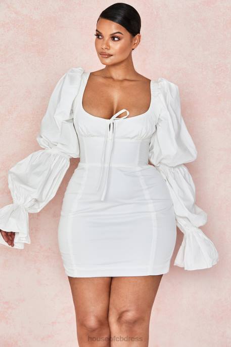 House of CB Elsie White Puff Sleeve Corset Dress Clothing 4H6N613