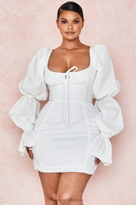House of CB Elsie White Puff Sleeve Corset Dress Clothing 4H6N613