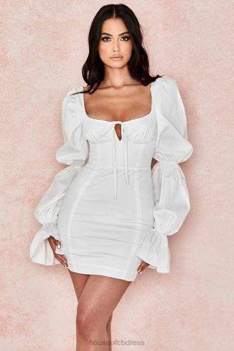 House of CB Elsie White Puff Sleeve Corset Dress Clothing 4H6N613