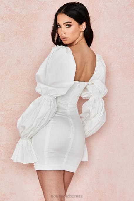 House of CB Elsie White Puff Sleeve Corset Dress Clothing 4H6N613