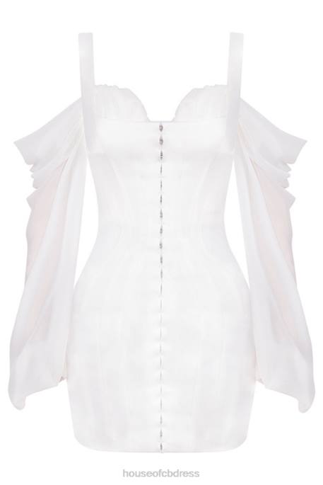 House of CB Eva White Corset Dress with Blouson Sleeves Clothing 4H6N611