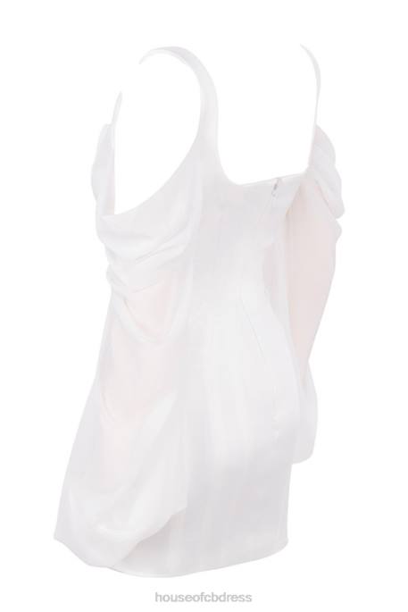 House of CB Eva White Corset Dress with Blouson Sleeves Clothing 4H6N611