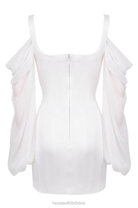 House of CB Eva White Corset Dress with Blouson Sleeves Clothing 4H6N611