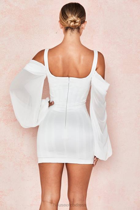 House of CB Eva White Corset Dress with Blouson Sleeves Clothing 4H6N611