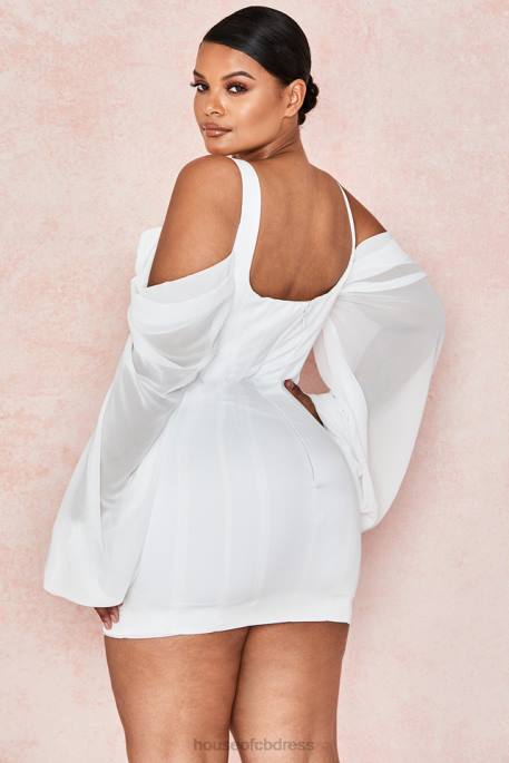 House of CB Eva White Corset Dress with Blouson Sleeves Clothing 4H6N611