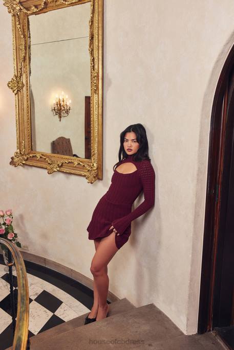 House of CB Evalina Wine Knit Corset Dress Clothing 4H6N300