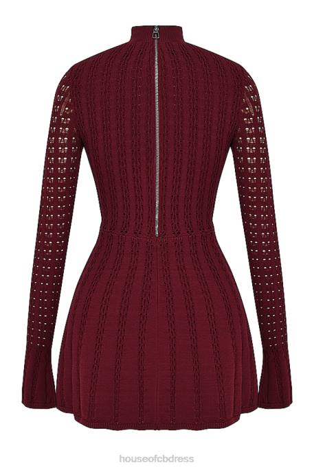House of CB Evalina Wine Knit Corset Dress Clothing 4H6N300