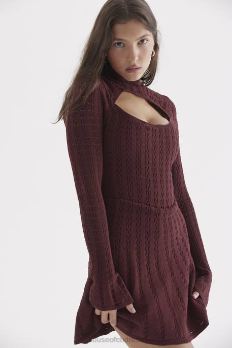 House of CB Evalina Wine Knit Corset Dress Clothing 4H6N300