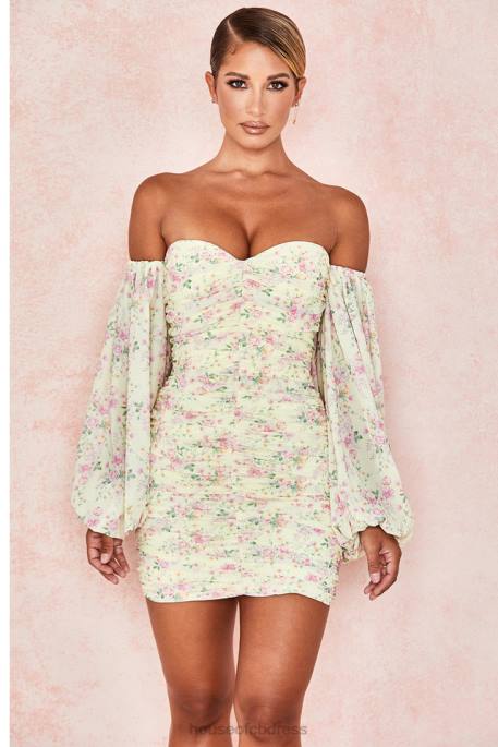 House of CB Giovanna Lemon Floral Ruched Corset Dress Clothing 4H6N610