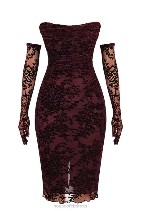 House of CB Isadora Black Cherry Devore Corset Dress Clothing 4H6N351