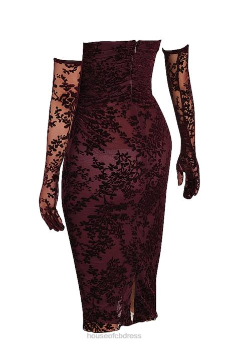 House of CB Isadora Black Cherry Devore Corset Dress Clothing 4H6N351