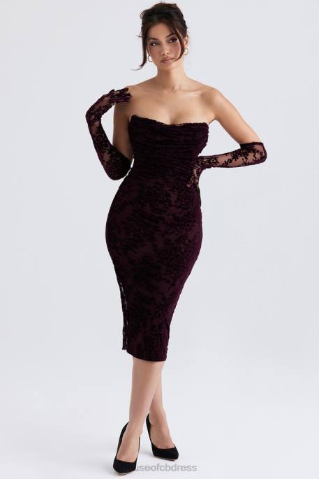 House of CB Isadora Black Cherry Devore Corset Dress Clothing 4H6N351