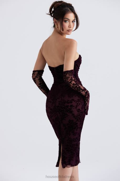 House of CB Isadora Black Cherry Devore Corset Dress Clothing 4H6N351