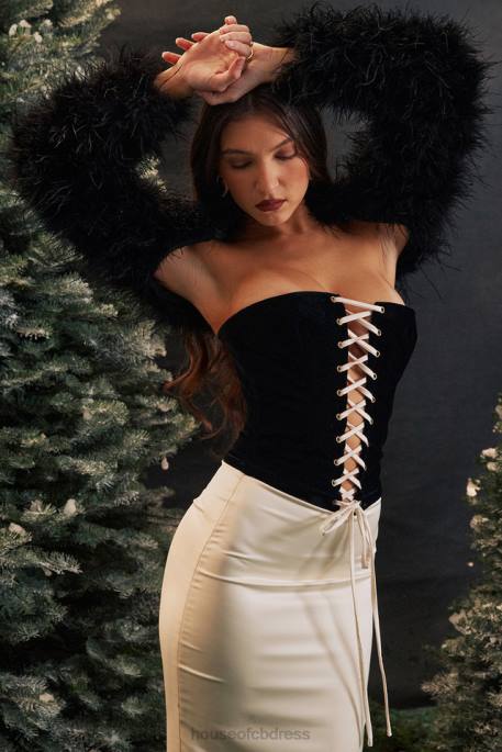 House of CB Jaina Black & Vintage Cream Strapless Corset Dress Clothing 4H6N112