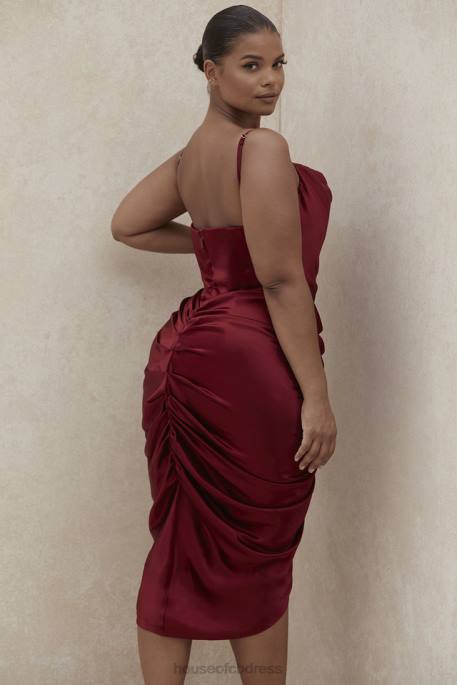 House of CB Nera Wine Satin Draped Corset Dress Clothing 4H6N600