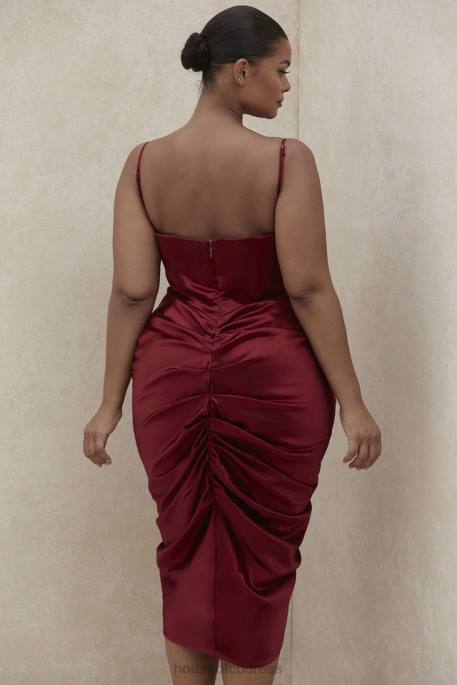 House of CB Nera Wine Satin Draped Corset Dress Clothing 4H6N600