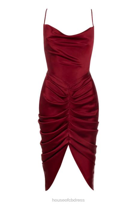 House of CB Nera Wine Satin Draped Corset Dress Clothing 4H6N600