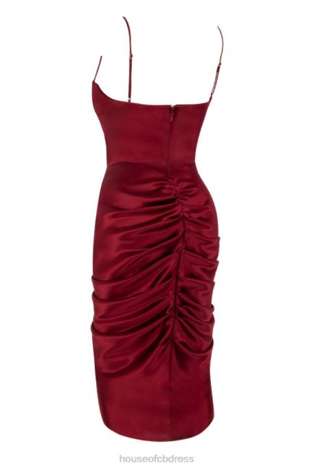 House of CB Nera Wine Satin Draped Corset Dress Clothing 4H6N600