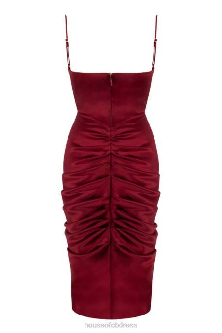 House of CB Nera Wine Satin Draped Corset Dress Clothing 4H6N600