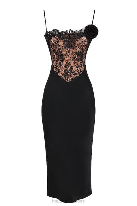 House of CB Nikita Black Satin and Lace Corset Dress Clothing 4H6N301