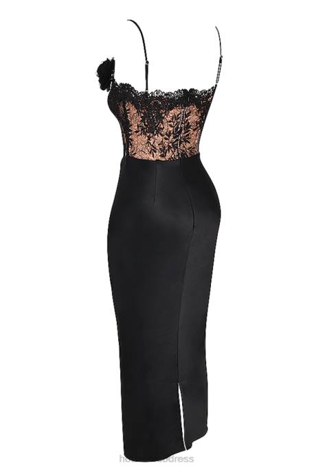 House of CB Nikita Black Satin and Lace Corset Dress Clothing 4H6N301
