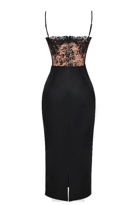 House of CB Nikita Black Satin and Lace Corset Dress Clothing 4H6N301
