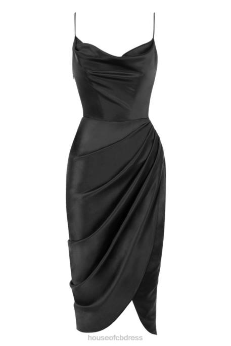 House of CB Reva Black Satin Balcony Corset Dress Clothing 4H6N601
