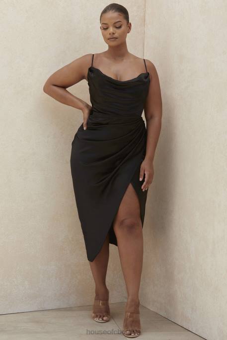 House of CB Reva Black Satin Balcony Corset Dress Clothing 4H6N601