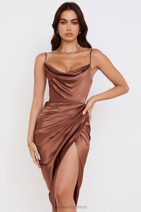 House of CB Reva Toffee Satin Balcony Corset Dress Clothing 4H6N535