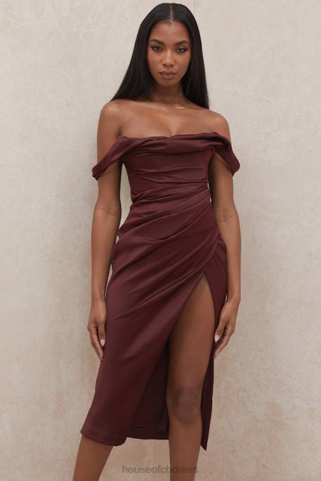 House of CB Rhoda Raisin Off Shoulder Corset Dress Clothing 4H6N594