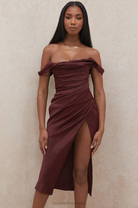 House of CB Rhoda Raisin Off Shoulder Corset Dress Clothing 4H6N594