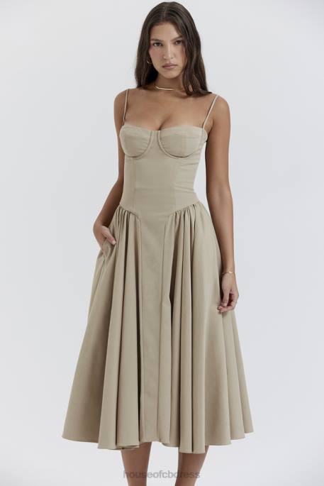 House of CB Samaria Taupe Corset Sun Dress Clothing 4H6N217