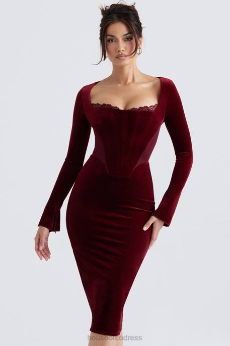 House of CB Solaine Wine Velvet Corset Dress Clothing 4H6N338