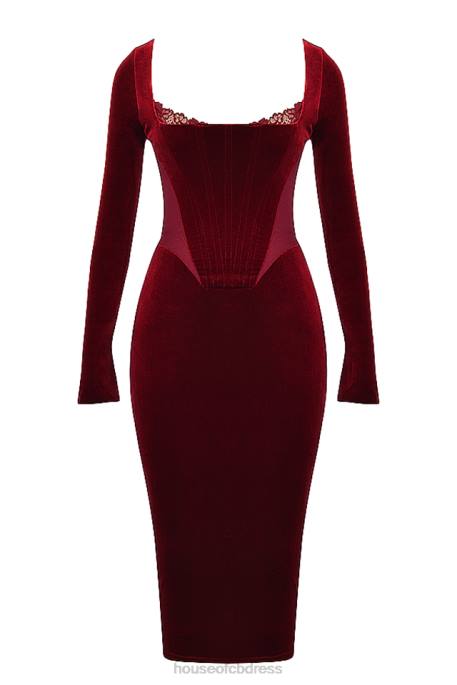 House of CB Solaine Wine Velvet Corset Dress Clothing 4H6N338
