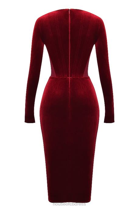 House of CB Solaine Wine Velvet Corset Dress Clothing 4H6N338