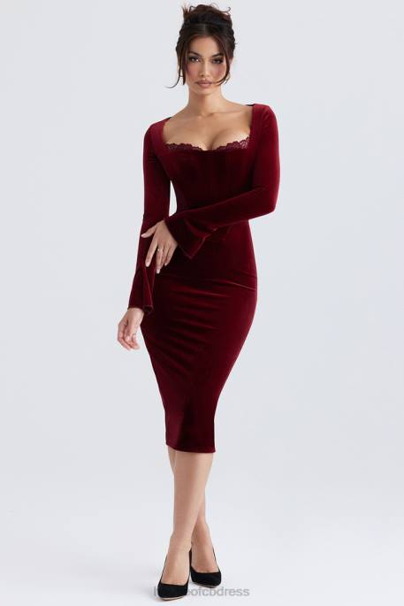 House of CB Solaine Wine Velvet Corset Dress Clothing 4H6N338
