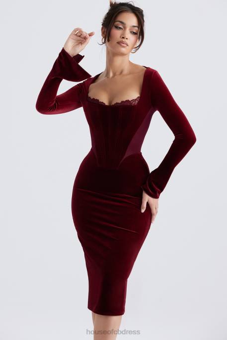 House of CB Solaine Wine Velvet Corset Dress Clothing 4H6N338