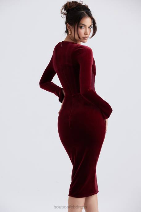 House of CB Solaine Wine Velvet Corset Dress Clothing 4H6N338