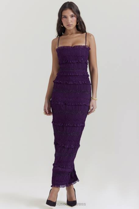 House of CB Solana Grape Sequin Pleat Corset Dress Clothing 4H6N121