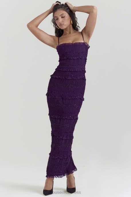 House of CB Solana Grape Sequin Pleat Corset Dress Clothing 4H6N121