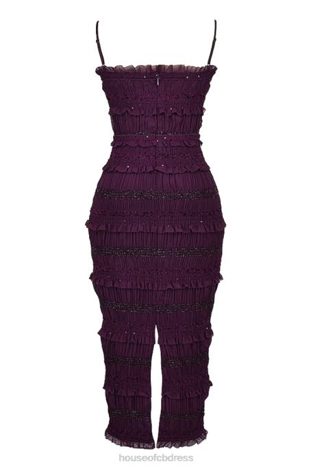 House of CB Solana Grape Sequin Pleat Corset Dress Clothing 4H6N121