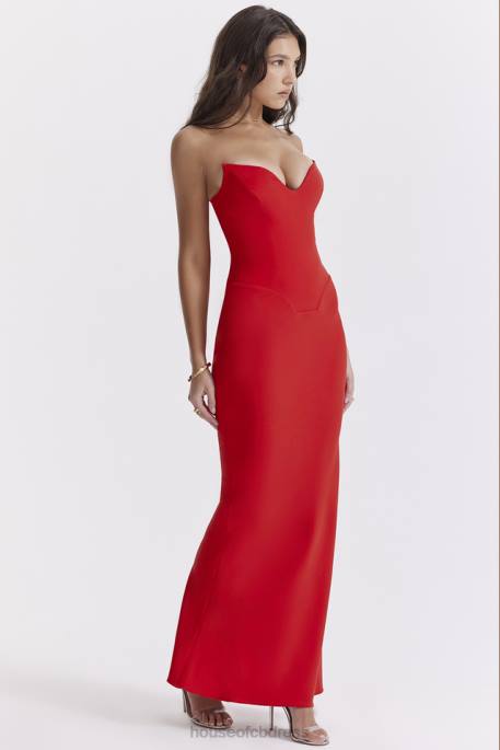 House of CB Tamara Cherry Strapless Corset Dress Clothing 4H6N230